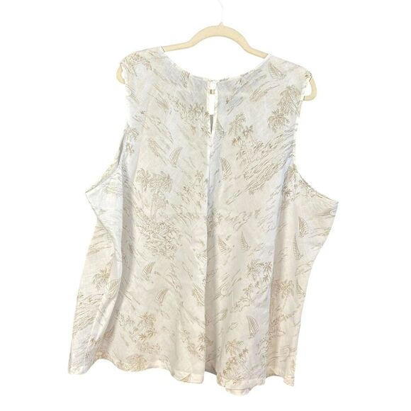 Lands’ End Top Size 3X Sleeveless 100% Linen Tan Palm Trees Resort Coastal - Picture 4 of 8